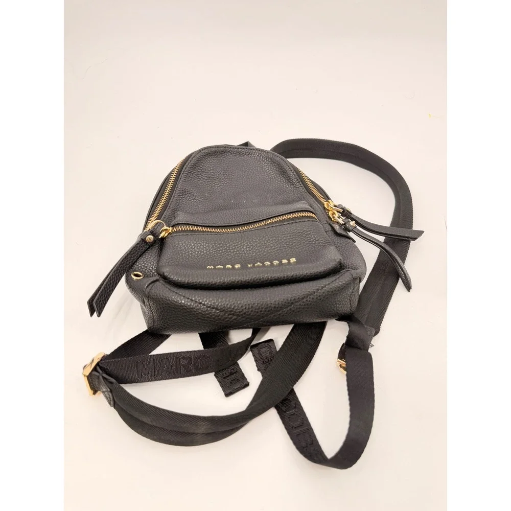 Marc Jacobs Mini Backpack Women Small Black Leather Gold Hardware Logo Strap